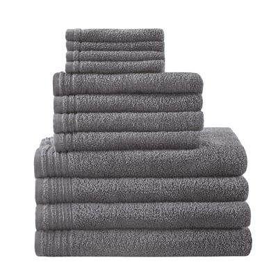 510 DESIGN Big Bundle 100% Cotton Bath Towel Set, Quick Dry Zero Twist Terry Fabric, Soft, and Highly Absorbent for Shower, Multi-Sizes, Grey 12 Piece