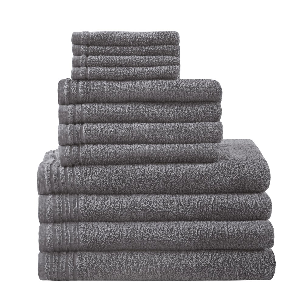 510 DESIGN Big Bundle 100% Cotton Bath Towel Set, Quick Dry Zero Twist Terry Fabric, Soft, and Highly Absorbent for Shower, Multi-Sizes, Grey 12 Piece