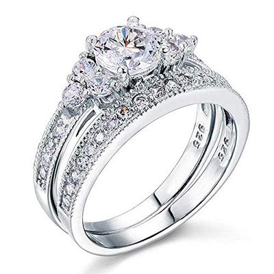 Bansriracha Vintage Style 1 Ct Sterling 925 Silver 2-Pc Wedding Anniversary Engagement Ring Set Jewelry CFR8102 (5)
