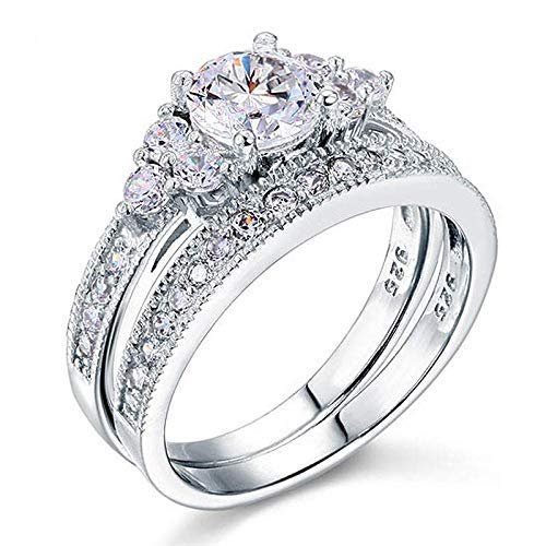 Bansriracha Vintage Style 1 Ct Sterling 925 Silver 2-Pc Wedding Anniversary Engagement Ring Set Jewelry CFR8102 (5)