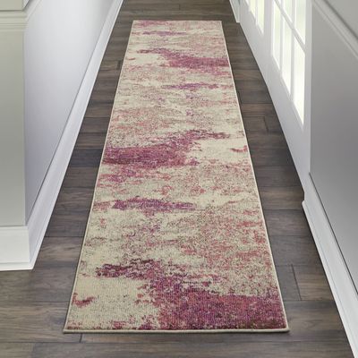 Nourison Home Celestial Modern Abstract Ivory/Pink 2' x 6' Area Rug, Easy Cleaning, Non Shedding, Bed Room, Living Room, Dining Room, Kitchen (2x6)