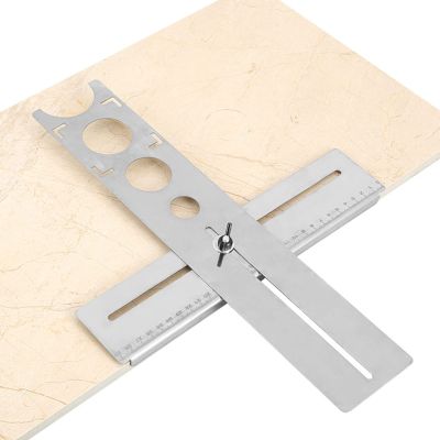 AUNMAS Ceramic Tile Hole Locator, Stainless Steel Universal Marble Punching Tool Measuring Adjustable Floor Drilling Guide Finder Gauge for Accurately Cutting Glass Ceramic