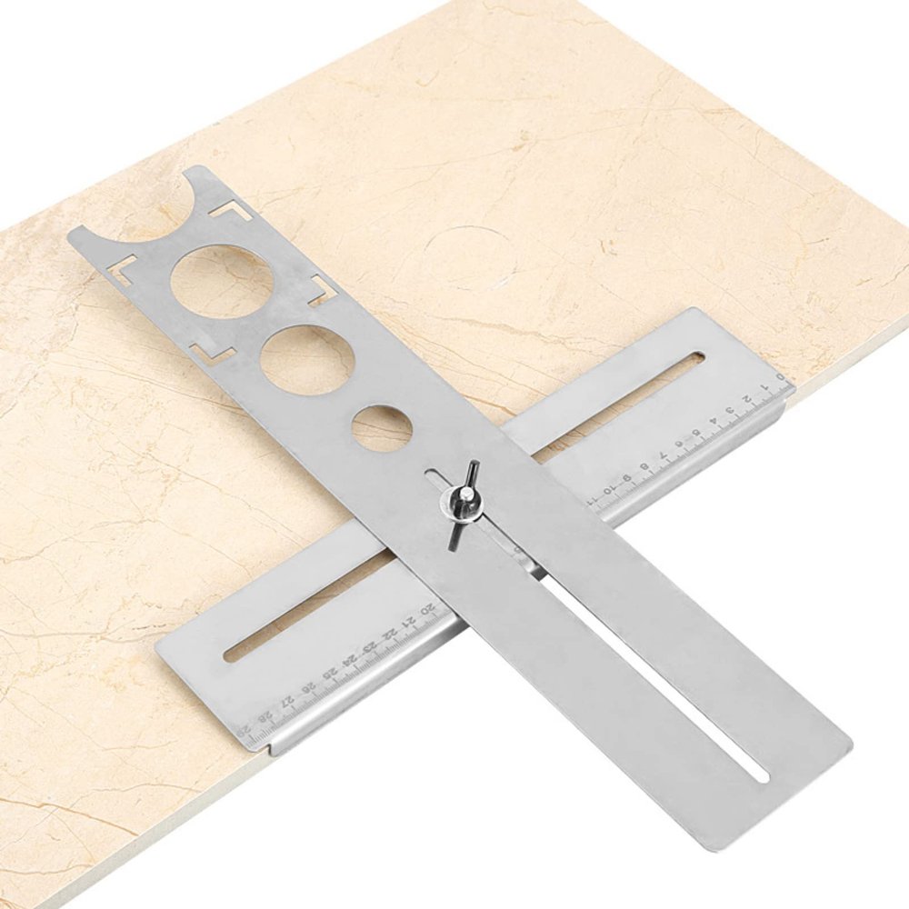 AUNMAS Ceramic Tile Hole Locator, Stainless Steel Universal Marble Punching Tool Measuring Adjustable Floor Drilling Guide Finder Gauge for Accurately Cutting Glass Ceramic