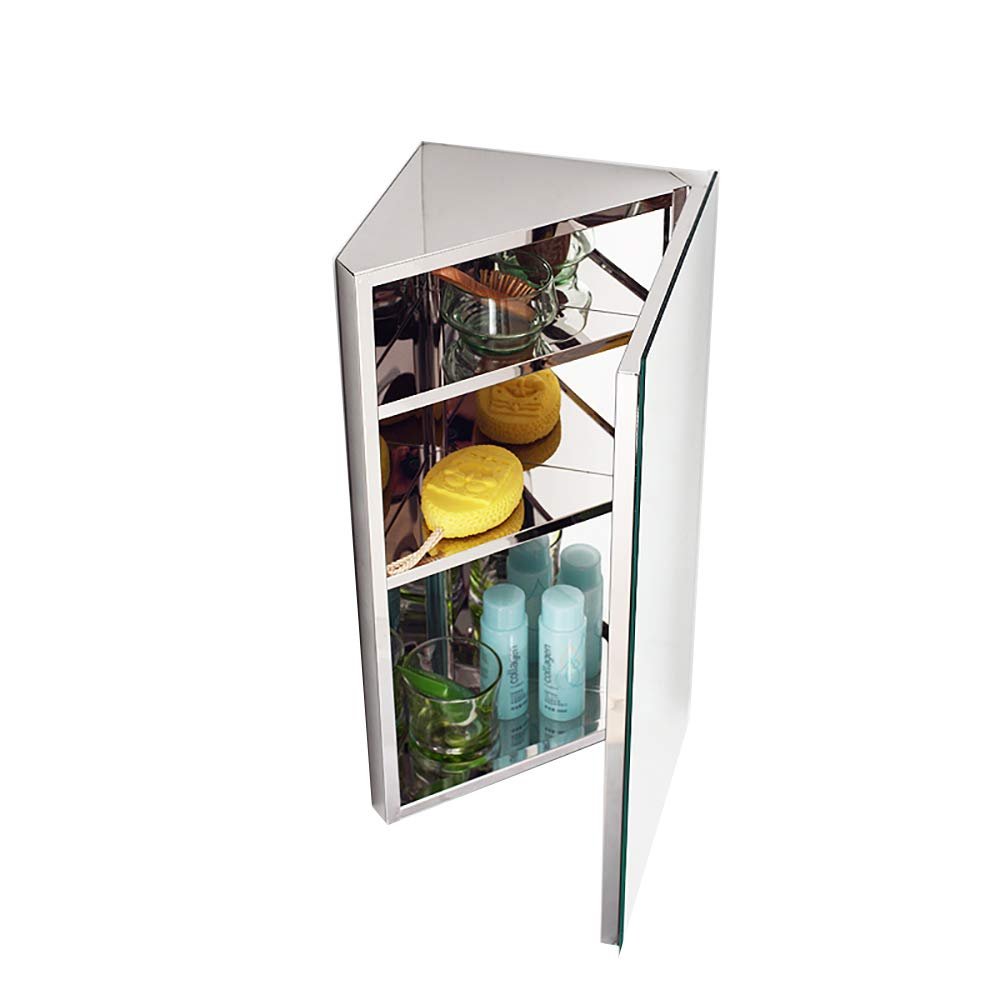 AHLOKI 11.8" X23.6" Stainless Steel Bathroom Mirror Cabinet-Triangle Cabinet-Corner Locker-Wall-Mounted Multi-Function Kitchen Medical Storage Organizer with Mirror