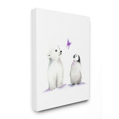 The Kids Room by Stupell Cute Cartoon Baby Polar Bear and Penguin Zoo Animal Painting Decorative Wall Hangings, Multi-Color