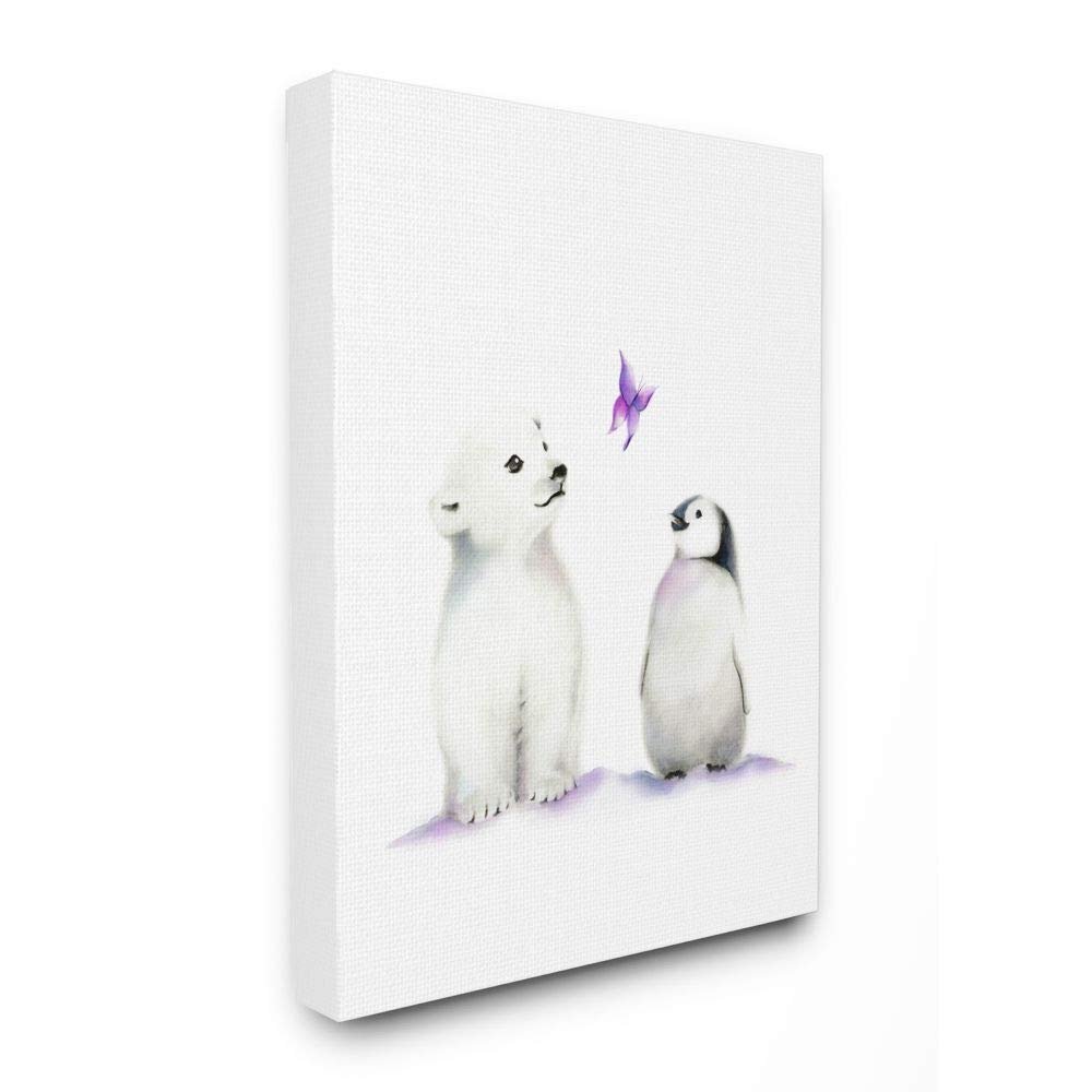 The Kids Room by Stupell Cute Cartoon Baby Polar Bear and Penguin Zoo Animal Painting Decorative Wall Hangings, Multi-Color