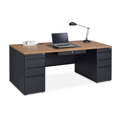 nbf signature series Carbon Steel Executive Desk 72" W x 30" D Planed Teak Ergonomic Computer Office Working PC Desk for Home and Office Use Stylish and Durable