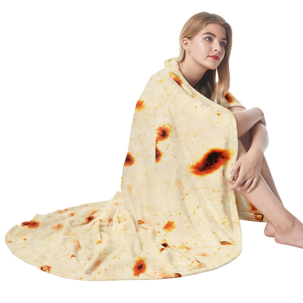 Admitrack Burrito Tortilla Blanket 71in, Double Sided Super Soft Flannel Throw, Gag Novelty Tortilla White Elephant Gift for Christmas Adults Kids Couples Parties