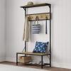 Lavish Home Entryway Bench with Seat - Iron and Wood Furniture with 5-Hook Coat Rack, Top Shelf, and Bottom Shoe Storage (Weathered Woodgrain-Look) view 1
