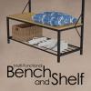 Lavish Home Entryway Bench with Seat - Iron and Wood Furniture with 5-Hook Coat Rack, Top Shelf, and Bottom Shoe Storage (Weathered Woodgrain-Look) view 3