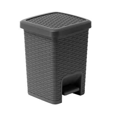 Addis Rattan Effect Square Bathroom Pedal Waste Trash Bin, 6 Litre, Charcoal, Calico Linen, 20 x 22.5 x 29 cm