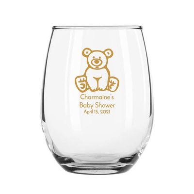 72 Pack Teddy Bear Gold Stemless 9 oz Wine Glass