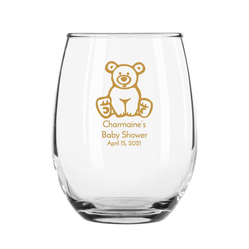 72 Pack Teddy Bear Gold Stemless 9 oz Wine Glass