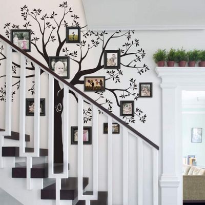 Staircase Family Tree Wall Decal - Reverse Cut - by Simple Shapes (109.5w x 105h Inch - Standard Size, Black)