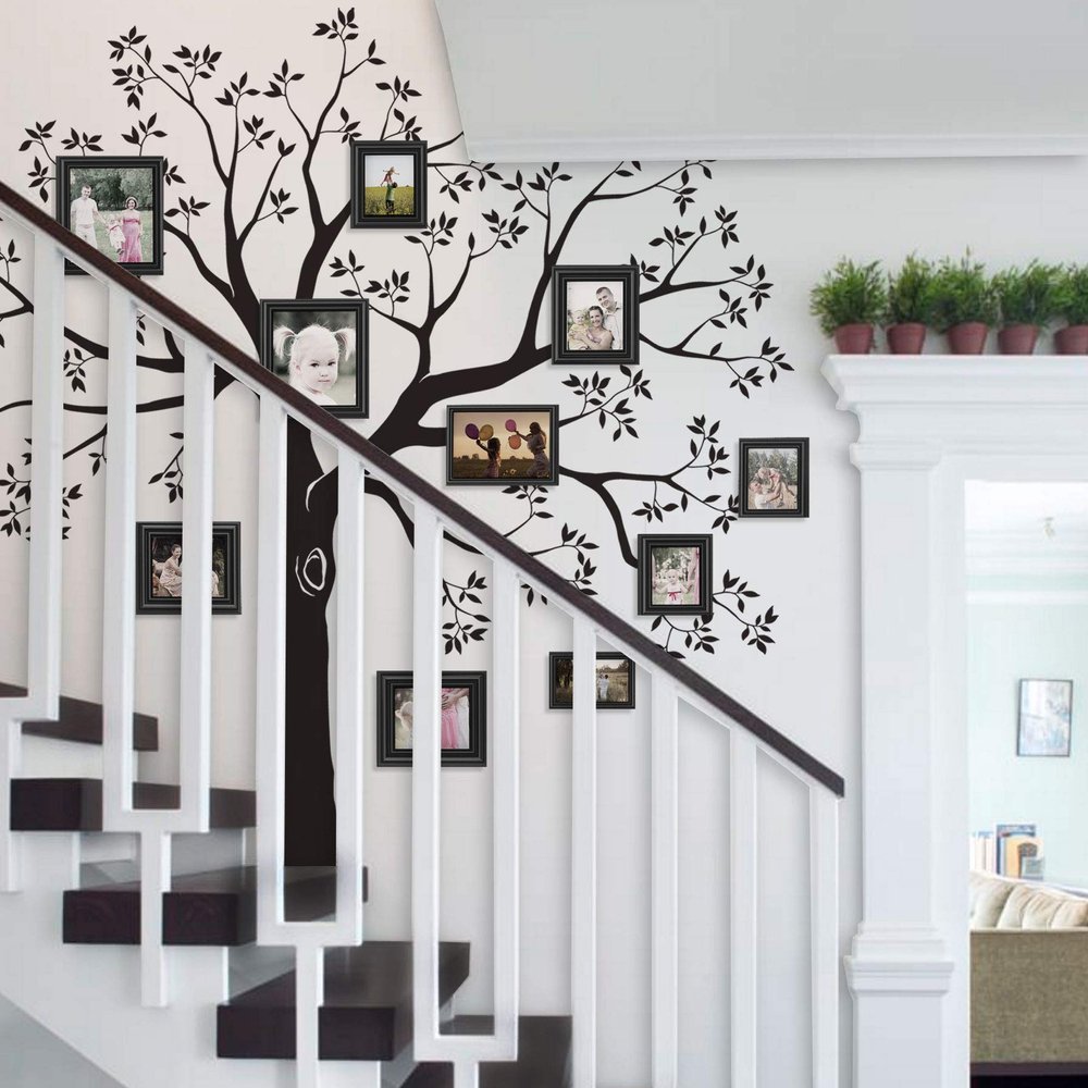 Staircase Family Tree Wall Decal - Reverse Cut - by Simple Shapes (109.5w x 105h Inch - Standard Size, Black)