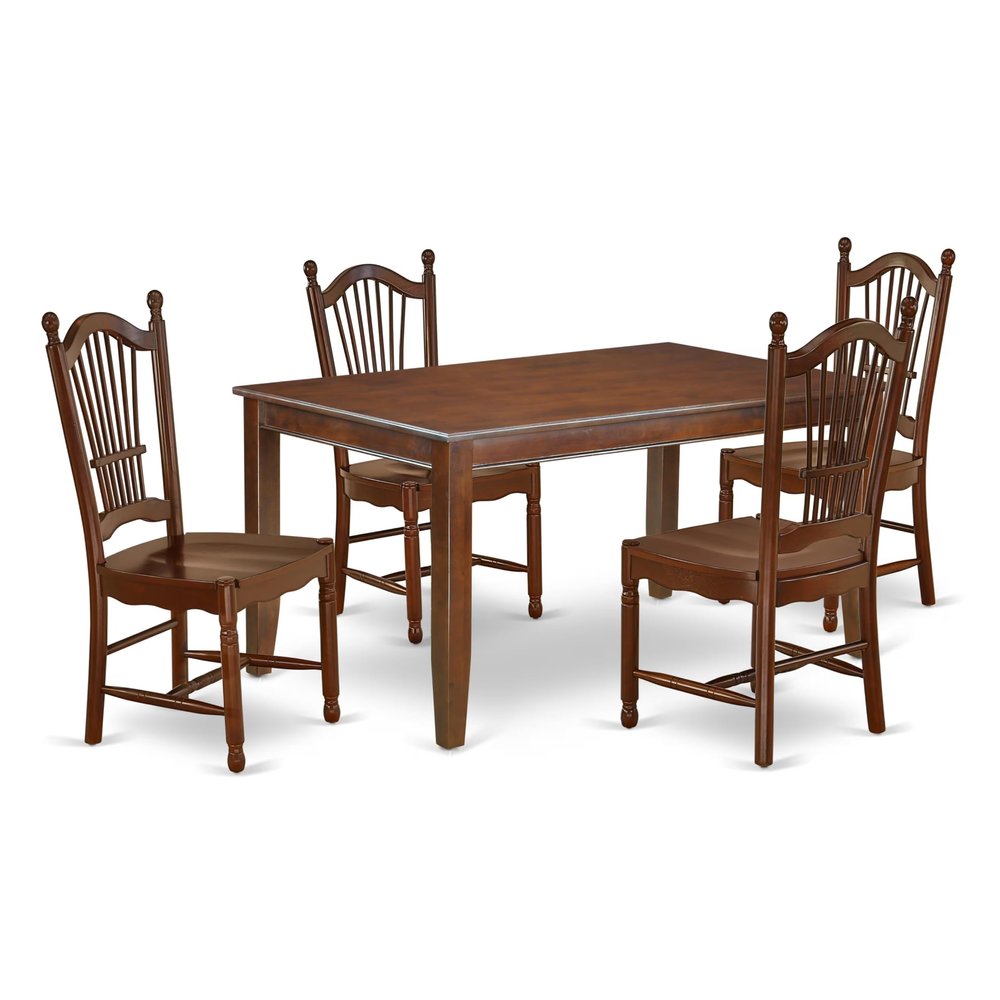 East West Furniture DUDO5-MAH-W 5 Piece Kitchen Table Set for 4 Includes a Rectangle Dining Room Table and 4 Solid Wood Seat Chairs, 36x60 Inch, Mahogany
