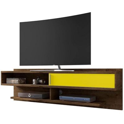Manhattan Comfort Astor Modern Living Room Floating Entertainment Center with Media Shelves, 70.86", Rustic Brown/Yellow