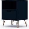 Manhattan Comfort Rockefeller Nightstand with Drawer and Cubby, Mid Century Modern Bedside Table, Minimalist Display and Storage Organizer, Ideal for Bedroom and Living Room, Midnight Blue view 1