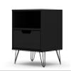 Manhattan Comfort Rockefeller Nightstand with Drawer and Cubby, Mid Century Modern Bedside Table, Minimalist Display and Storage Organizer, Ideal for Bedroom and Living Room, Black view 1