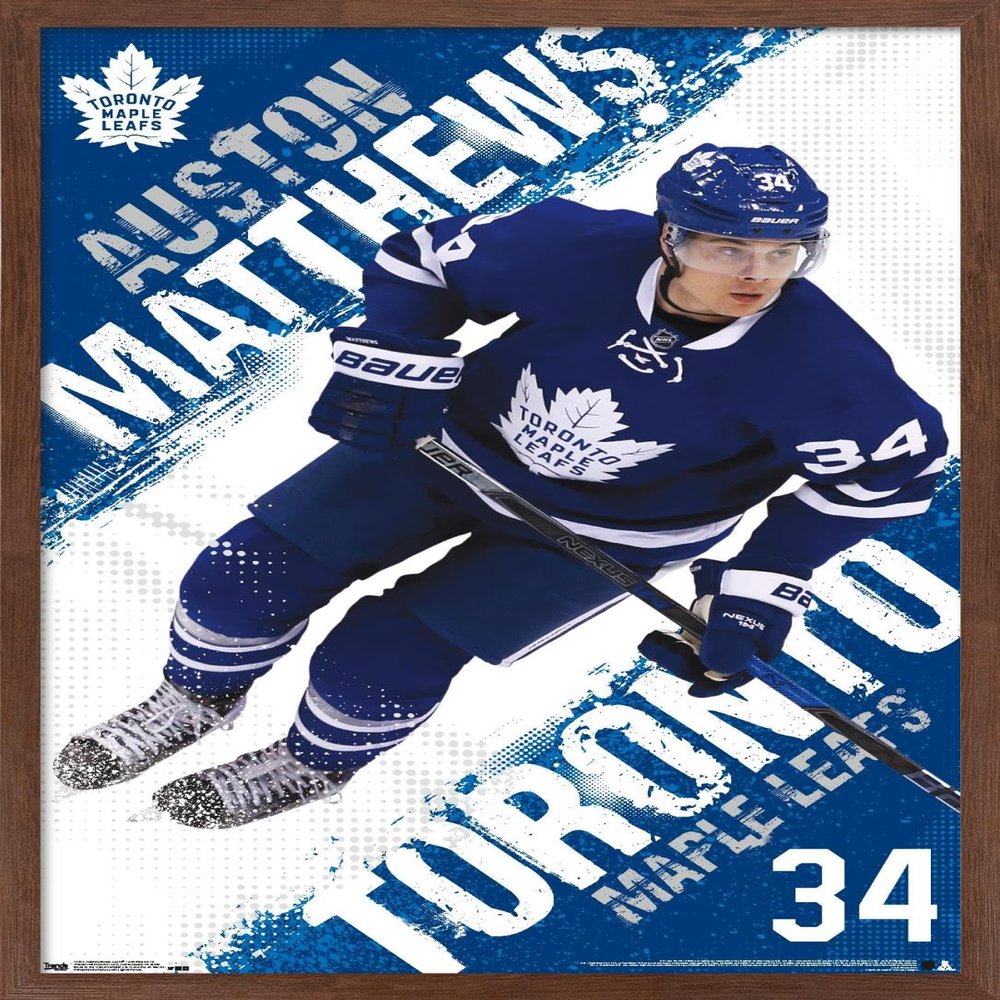 Trends International NHL Toronto Maple Leafs - Austin Matthews 16 Wall Poster, 22.375" x 34", Mahogany Framed Version