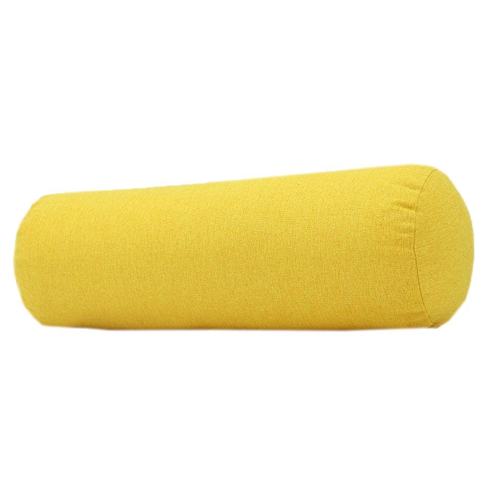 Cotton and Linen Long Cervical Pillow Solid Color Round Cervical Pillow Sofa Cushion Round Neck Bolster Pillows (Yellow, 1040cm)
