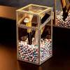 Maxwelly Makeup Brush Holder, Glass Makeup Organizer, Vintage Gold Brush Holder with Lid and Free Pearls, Dustproof Makup Container view 1
