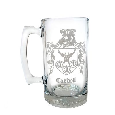 Caddell Irish Family Coat of Arms 27oz Beer Stein With Engraved Personalization Included