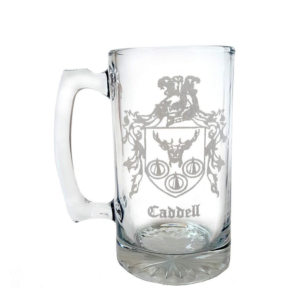 Caddell Irish Family Coat of Arms 27oz Beer Stein With Engraved Personalization Included