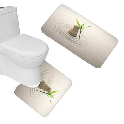 Amagical Zen Garden Spa Stones and Bamboo on The Sand 2 Piece Bathroom Mat Set Shower Curtain Set Bath Mat Contour Mat