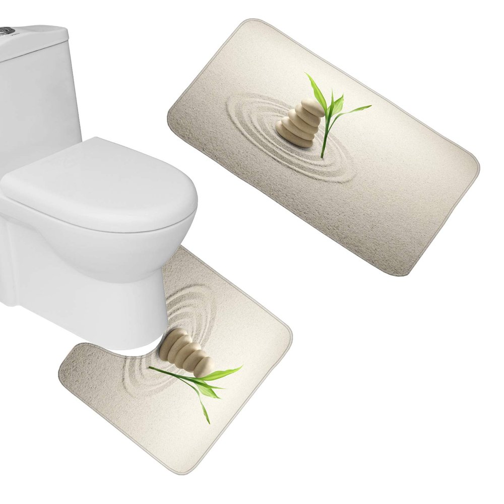 Amagical Zen Garden Spa Stones and Bamboo on The Sand 2 Piece Bathroom Mat Set Shower Curtain Set Bath Mat Contour Mat
