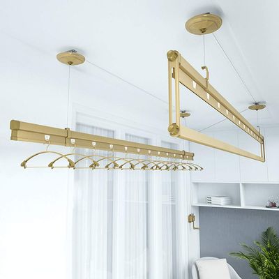 Drying Rack 3-Bar Lift Ceiling-Mounted Airer Pulley Washer Dryer Clothesline Suitable for Bathroom Outdoor Balcony Aluminum 150cm