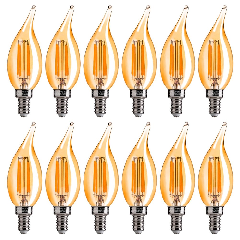 FLSNT CA11/E12 LED Chandelier Light Bulbs 40W Equivalent, Dimmable Candelabra Bulbs, 2200K Warm White, Amber Glass, 330 Lumens, 12-Pack, UL & CA65 Listed