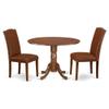 East West Furniture DLEN3-MAH-66 3 Piece Kitchen Table Set Contains a Round Dining Room Table with Dropleaf and 2 Brown Faux Faux Leather Parsons Dining Chairs, 42x42 Inch, Mahogany view 1