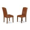 East West Furniture DLEN3-MAH-66 3 Piece Kitchen Table Set Contains a Round Dining Room Table with Dropleaf and 2 Brown Faux Faux Leather Parsons Dining Chairs, 42x42 Inch, Mahogany view 4