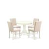East West Furniture ANAB5-LWH-02 5 Piece Dining Table Set for 4 Includes a Round Kitchen Table with Pedestal and 4 Light Beige Linen Fabric Upholstered Chairs, 36x36 Inch, Linen White view 1