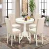 East West Furniture ANAB5-LWH-02 5 Piece Dining Table Set for 4 Includes a Round Kitchen Table with Pedestal and 4 Light Beige Linen Fabric Upholstered Chairs, 36x36 Inch, Linen White view 2