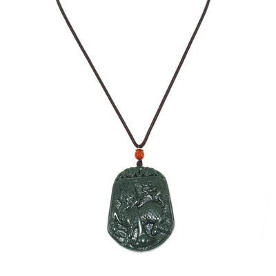 2" China Certified Nature Hetian Nephrite JadeWealth Kylin Hand Carved Necklace Pendant 2977