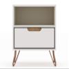 Manhattan Comfort Rockefeller Nightstand with Drawer and Cubby, Mid Century Modern Bedside Table, Minimalist Display and Storage Organizer, Ideal for Bedroom and Living Room, Off White/Nature view 1