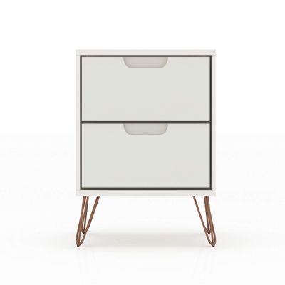 Manhattan Comfort Rockefeller Nightstand with Drawers, Mid Century Modern Bedside Table, Minimalist Display and Storage Organizer, Ideal for Bedroom and Living Room, Off-white