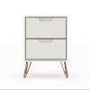 Manhattan Comfort Rockefeller Nightstand with Drawers, Mid Century Modern Bedside Table, Minimalist Display and Storage Organizer, Ideal for Bedroom and Living Room, Off-white view 1