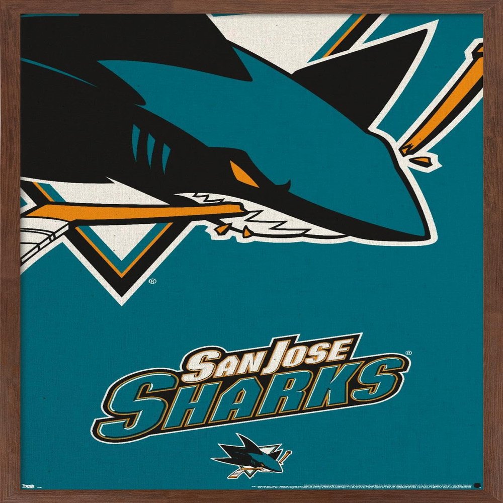 Trends International NHL San Jose Sharks - Logo 14 Wall Poster, 22.375" x 34", Mahogany Framed Version