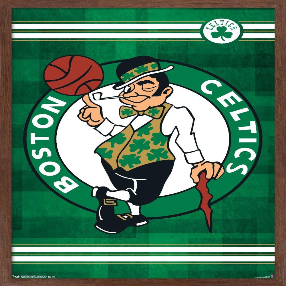 Trends International NBA Boston Celtics - Logo 14 Wall Poster, 22.375" x 34", Mahogany Framed Version