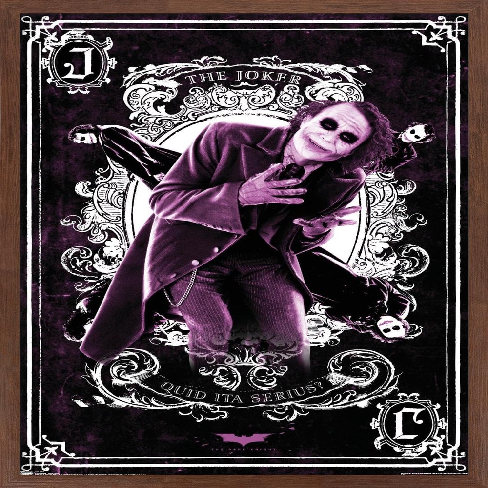 Trends International DC Comics Movie - The Dark Knight - The Joker Playing Card Wall Poster, 22.375" x 34", Mahogany Framed Version