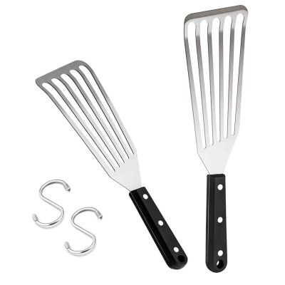 HaSteeL 2 Pack Stainless Steel Fish Spatula, Metal Slotted Turner Set, Griddle Grill Spatula for Kitchen Cooking, Flipping, Turning, Frying $ Grilling, Full Tang ABS Handle, DIshwasher Safe