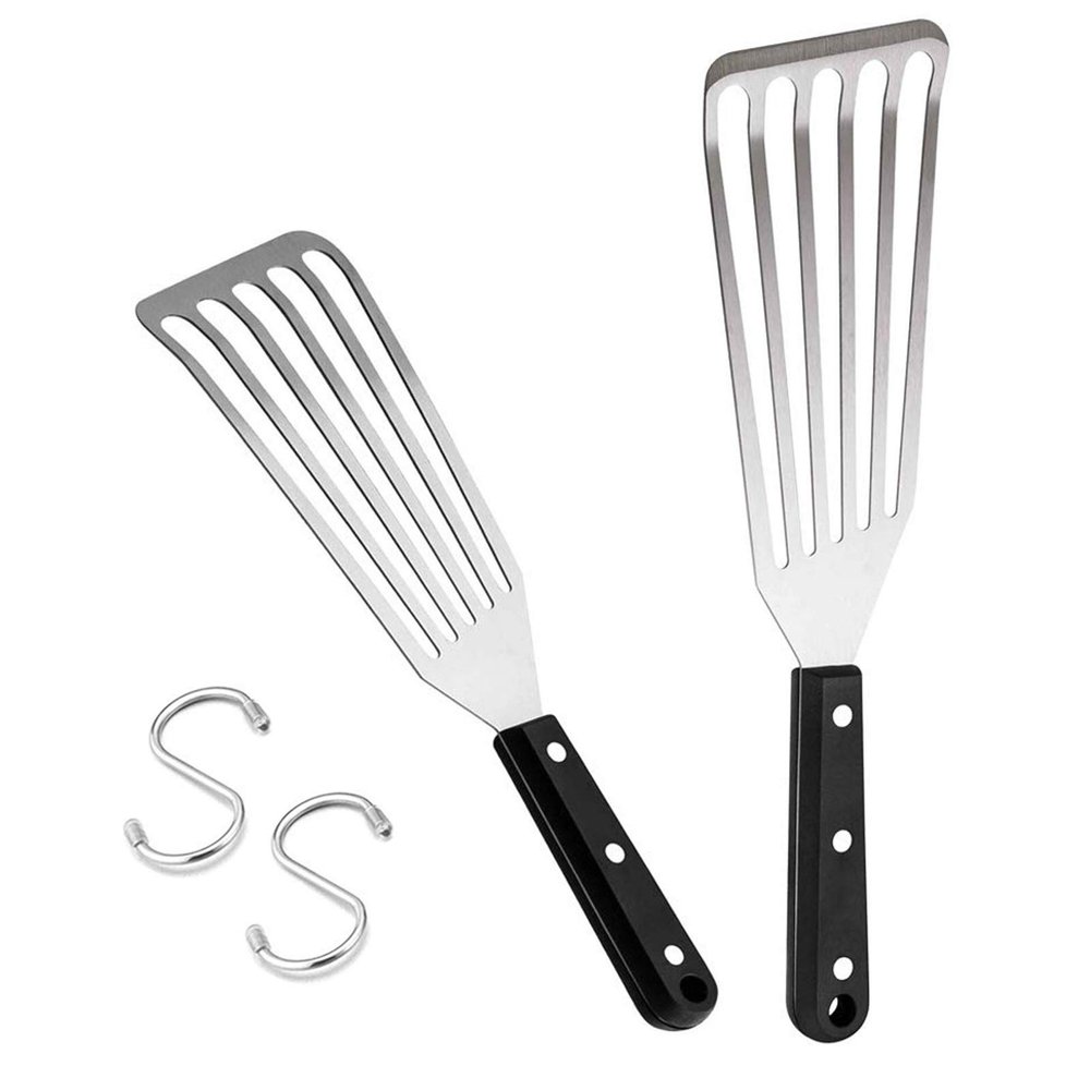 HaSteeL 2 Pack Stainless Steel Fish Spatula, Metal Slotted Turner Set, Griddle Grill Spatula for Kitchen Cooking, Flipping, Turning, Frying $ Grilling, Full Tang ABS Handle, DIshwasher Safe
