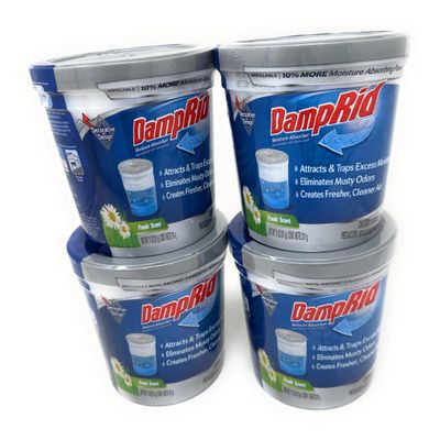 DampRid Refillable Moisture Absorber, 10.5 oz. Cups, 4 Pack, Fresh Scent, Traps Moisture for Fresher, Cleaner Air, No Electricity Required, Lasts Up To 60 Days