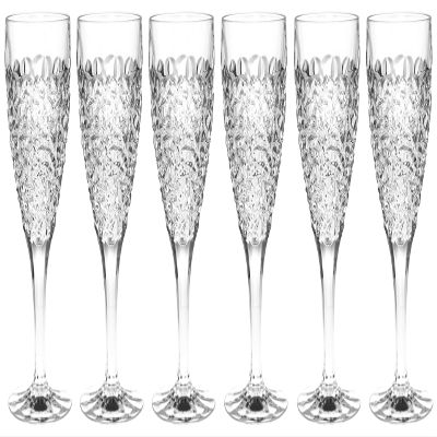 Barski Toasting Flute - Champagne Flutes - Set of 6 Glasses - Crystal - Glass is Designed With Raindrop Design - 8 oz. - Made in Europe