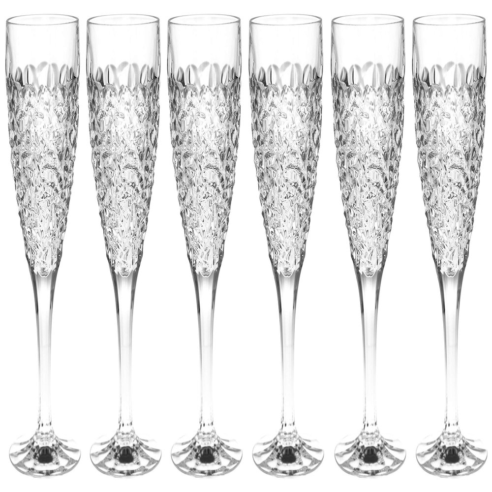 Barski Toasting Flute - Champagne Flutes - Set of 6 Glasses - Crystal - Glass is Designed With Raindrop Design - 8 oz. - Made in Europe