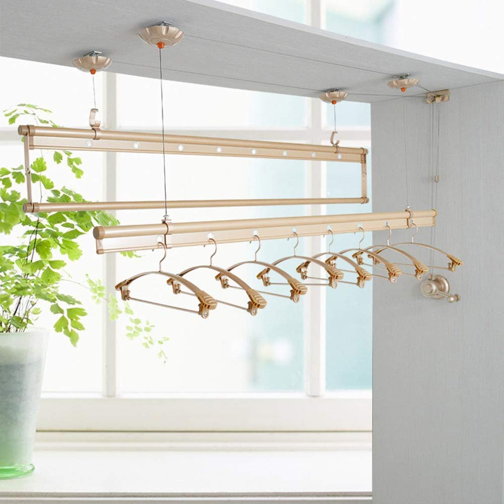 Drying rack Lift Ceiling-Mounted Airer Pulley Washer Dryer Clothesline Suitable for Bathroom Outdoor Balcony Aluminum 150cm