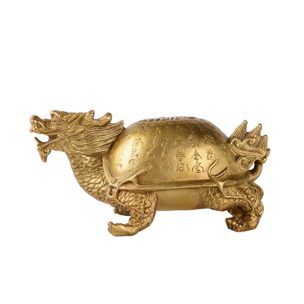 2.6in Feng Shui Brass Dragon Turtle Longevity Fertility Turtle Statue Collectible Parents Gift ZD127